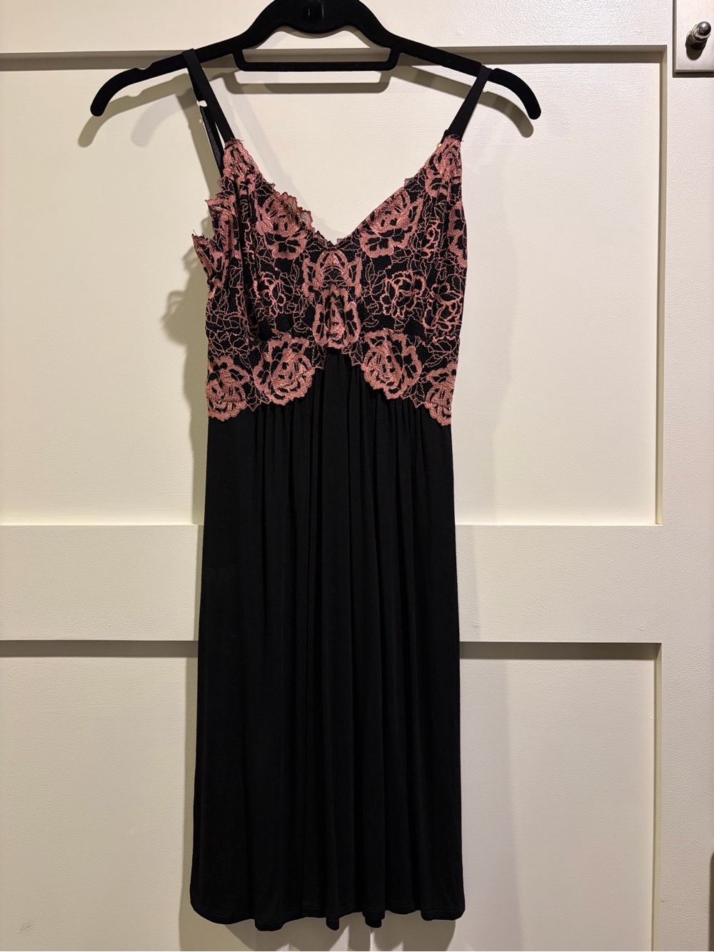 Soma Black Midi Slip Dress with Pink Lace Bodice